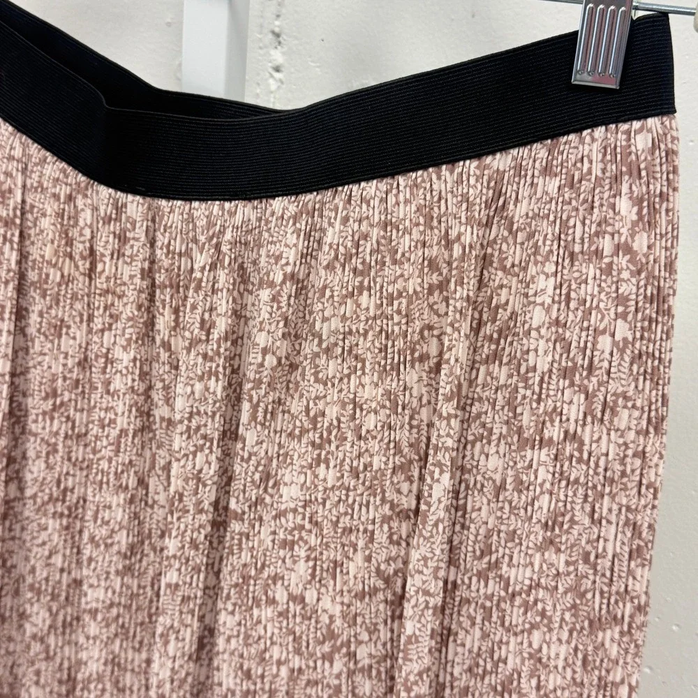 Adrianna Papell Mauve Floral Pleated Midi Skirt Elastic Waist Cottagecore Size M